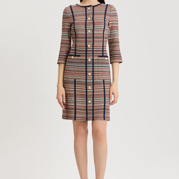 Horizontal Multi-Stitch Knit Sheath Dress | Ming Wang