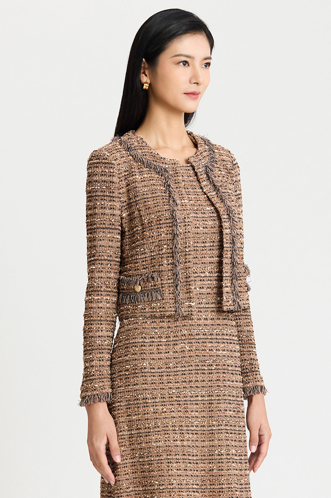 ☆BEIGE☆WIGAN ニットアウター最終 Heritage Eyelash Tweed Knit Jacket | Ming Wang