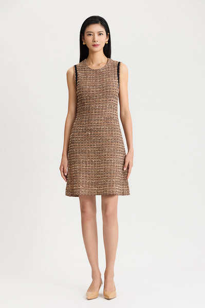 A-Line Eyelash Tweed Knit Dress | Ming Wang