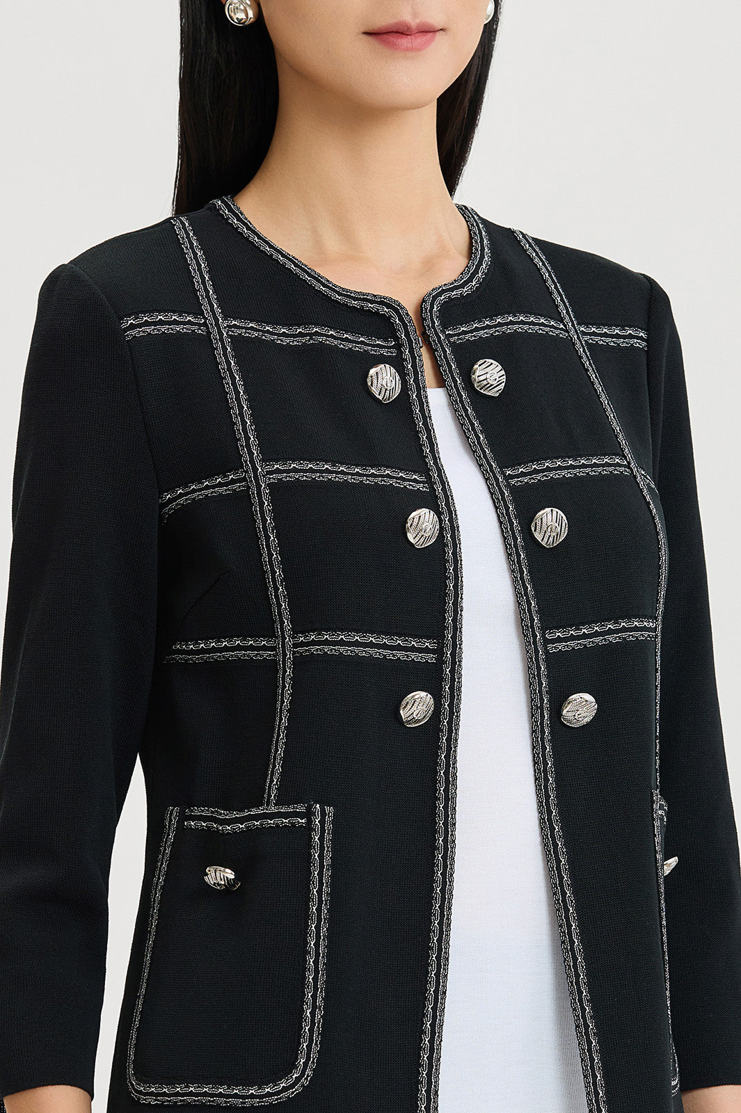 Heritage Grid Trim Knit Jacket | Ming Wang