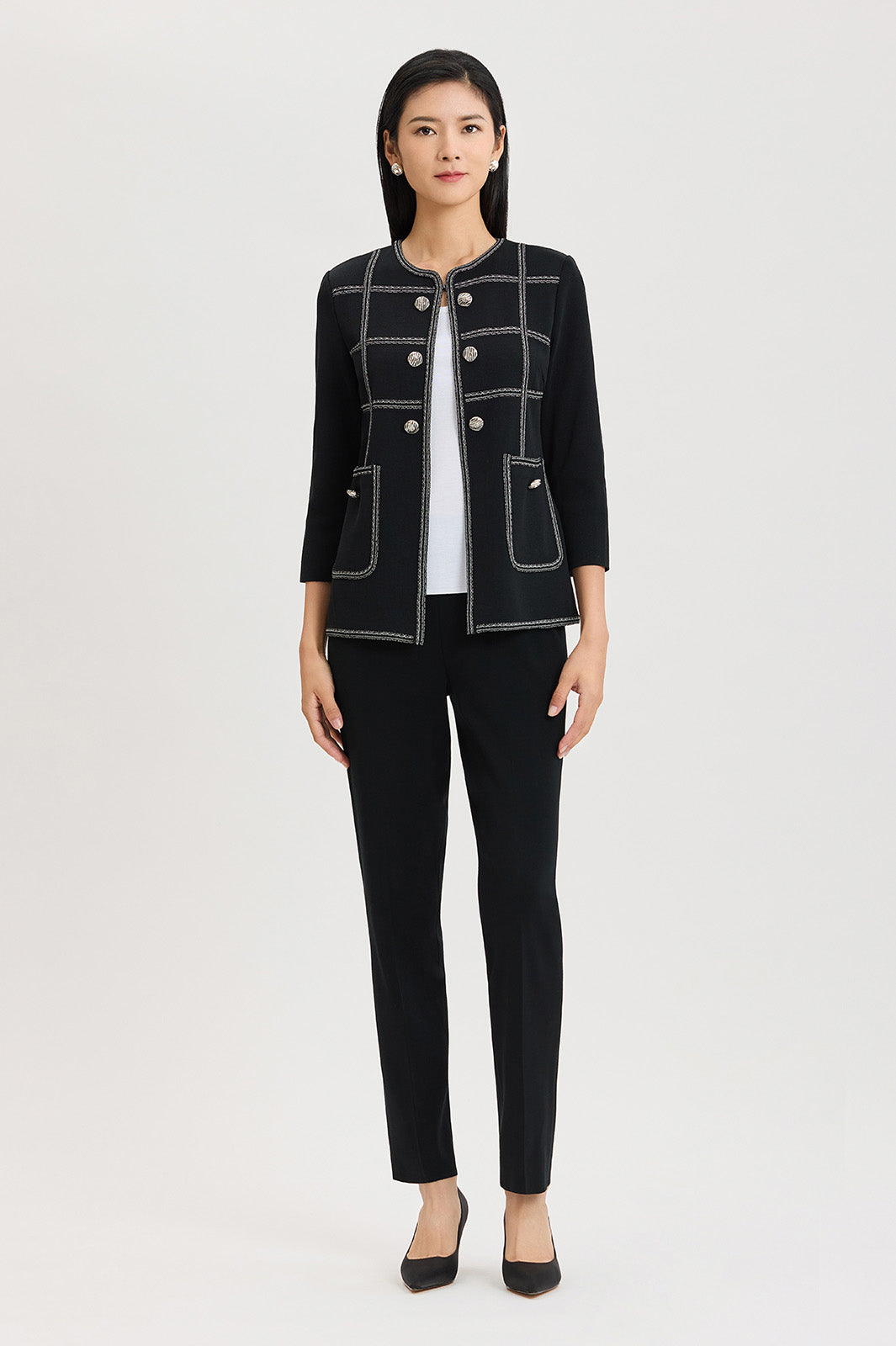 Heritage Grid Trim Knit Jacket | Ming Wang