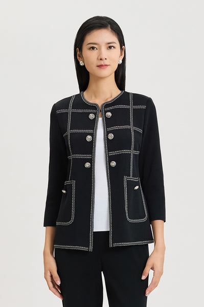 Heritage Grid Trim Knit Jacket | Ming Wang