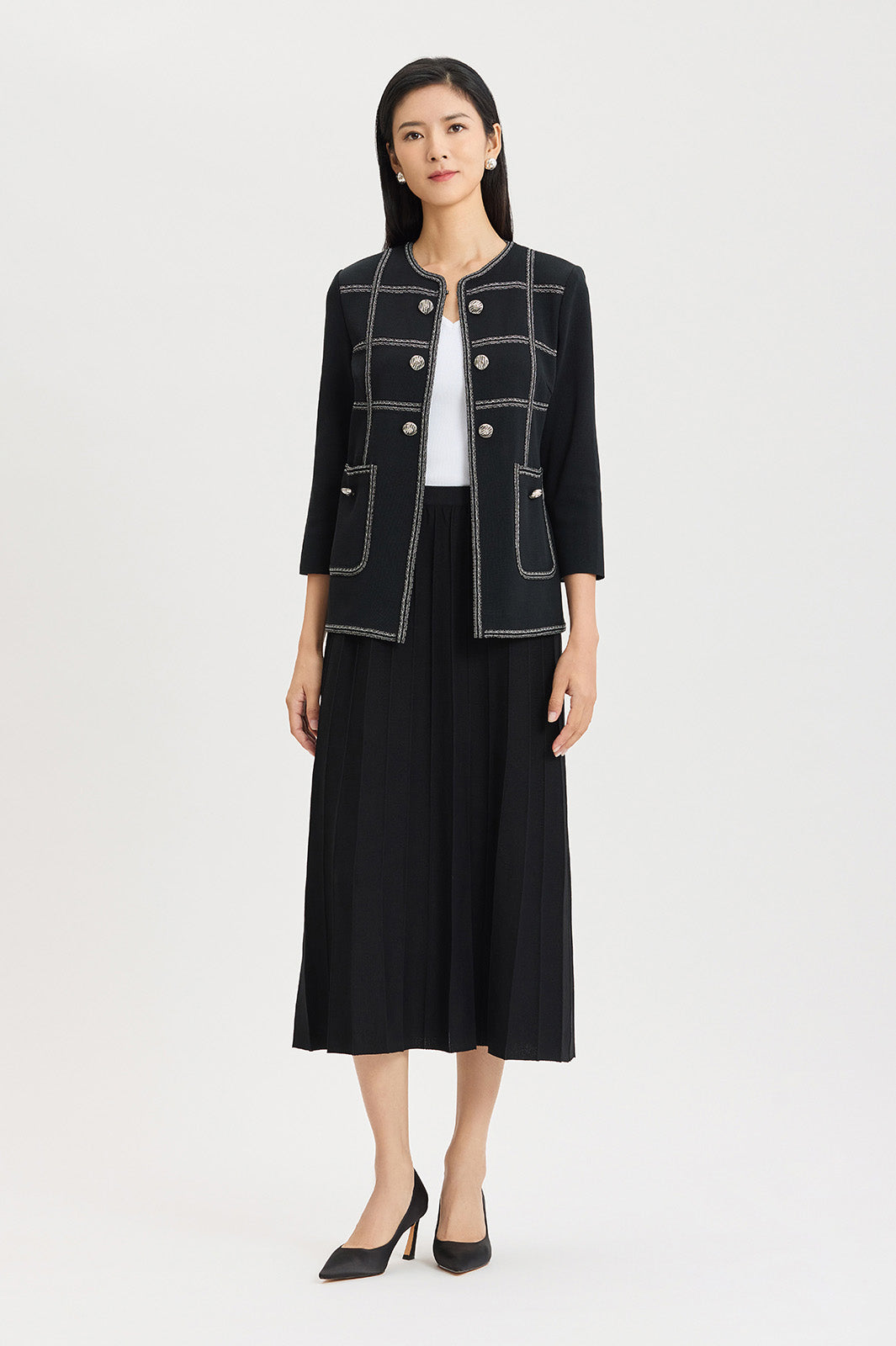 Heritage Grid Trim Knit Jacket | Ming Wang