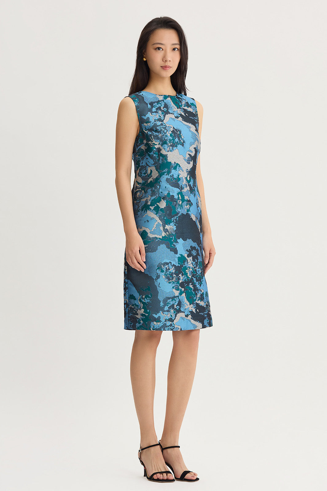 Abstract Jacquard Woven Sheath Knee-Length Dress