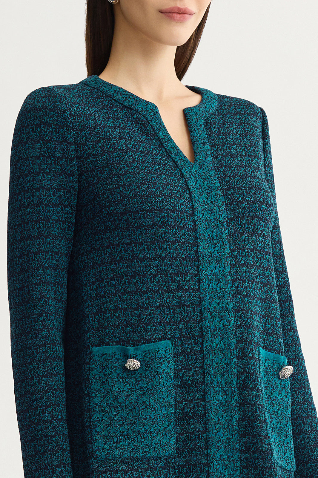 Plus Size Split V-Neck Jacquard Knit Dress | Ming Wang