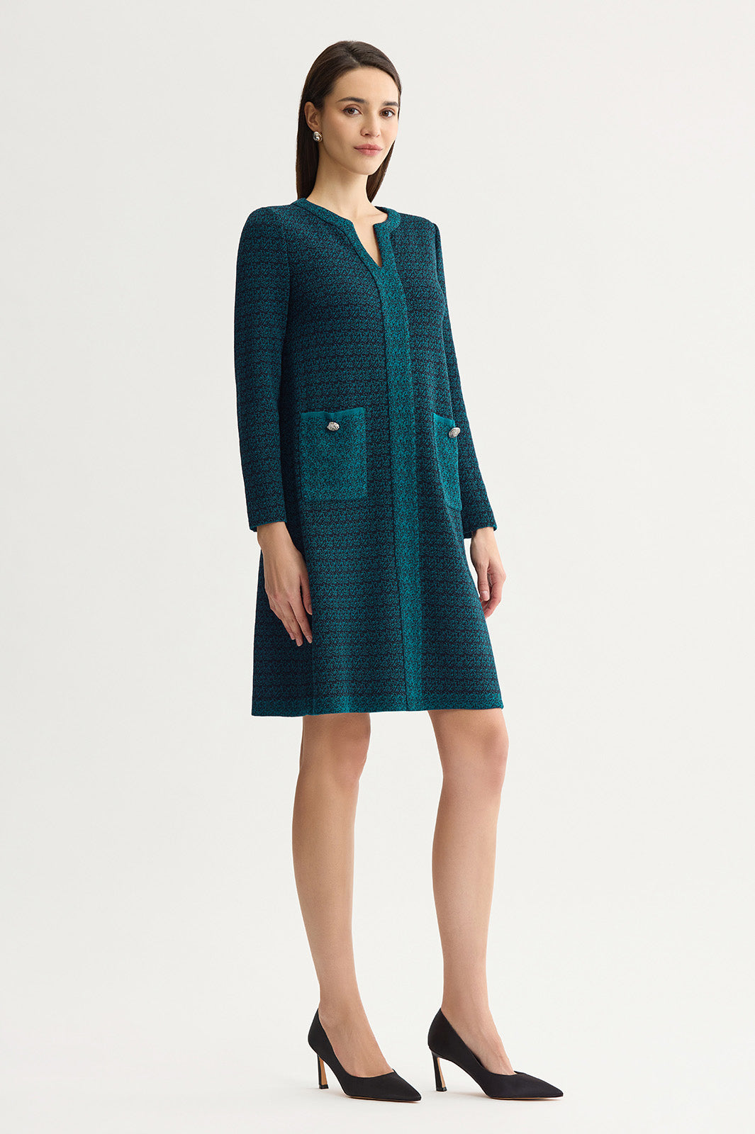 Plus Size Split V-Neck Jacquard Knit Dress