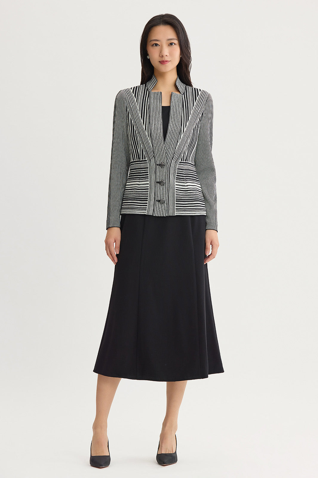 Monochrome Striped Knit Jacket | Ming Wang