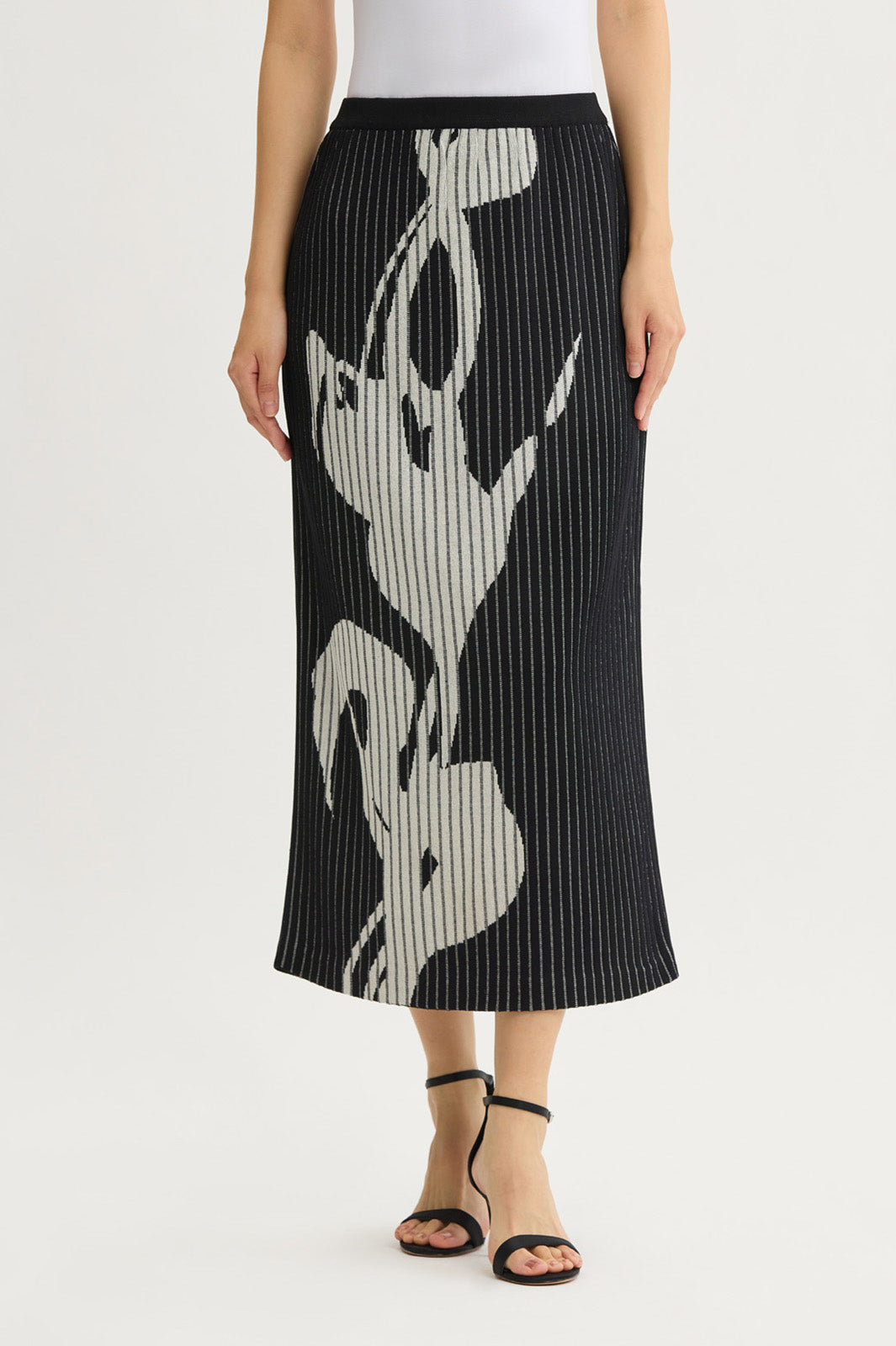 Straight Floral Soft Ribbed Knit Maxi Skirt | Ming Wang