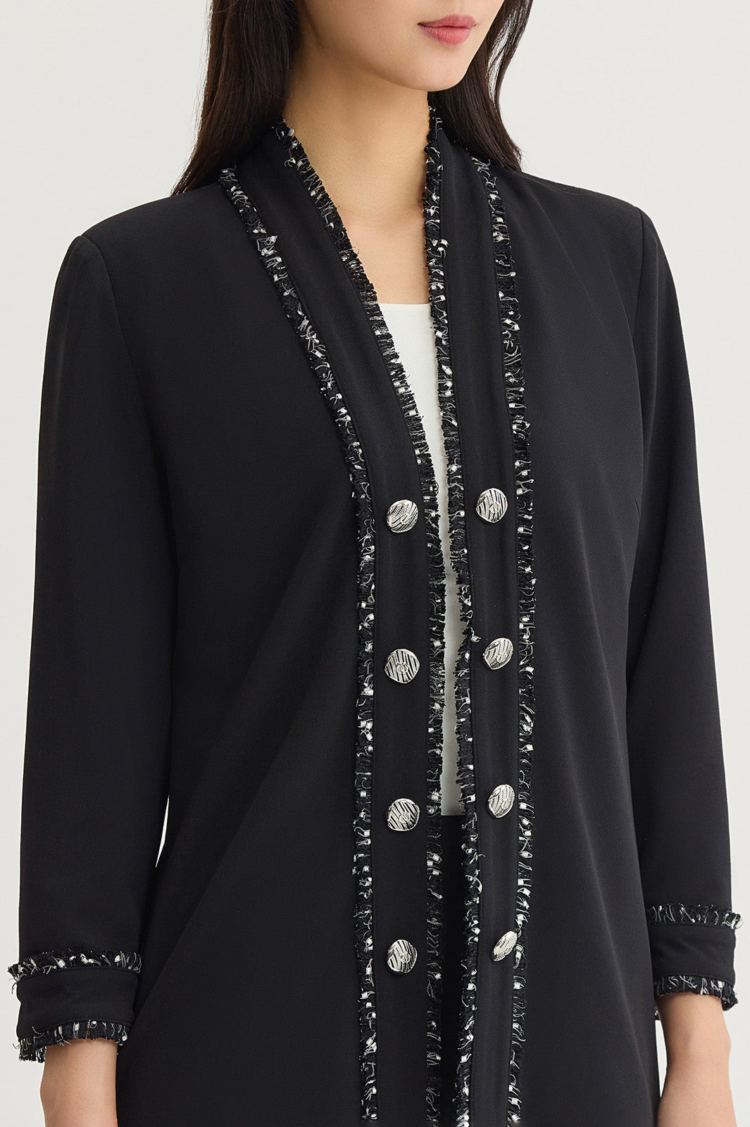 Plus Size Stretch Deco Crepe Eyelash Jacket | Ming Wang