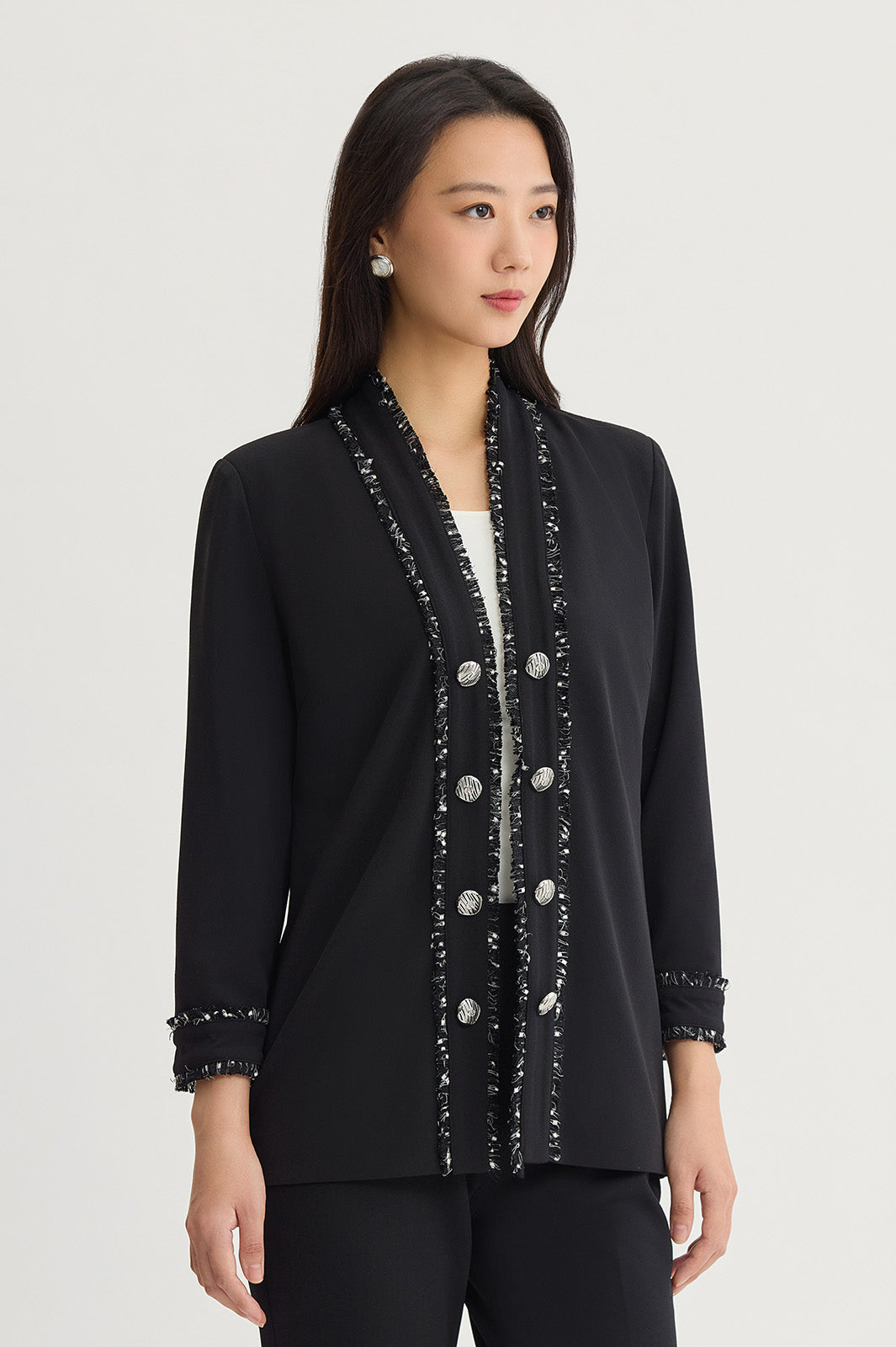 Plus Size Stretch Deco Crepe Eyelash Jacket | Ming Wang