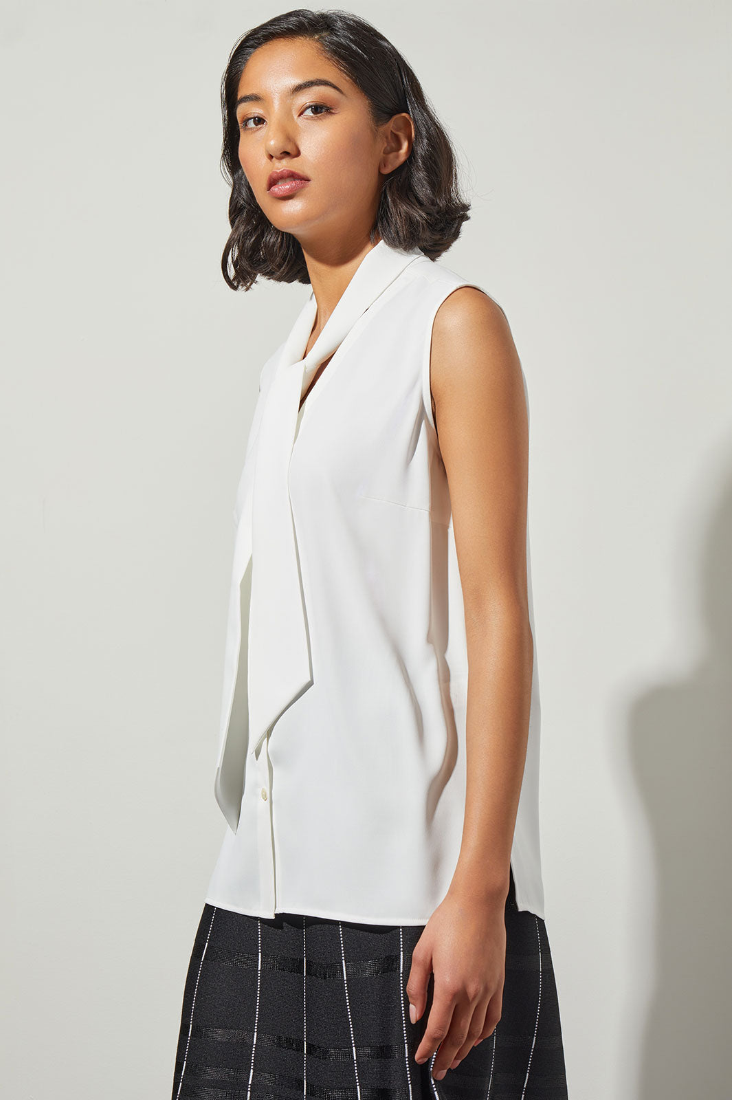 Sleeveless Ruffle Neck Blouse - Black Solids | NYDJ