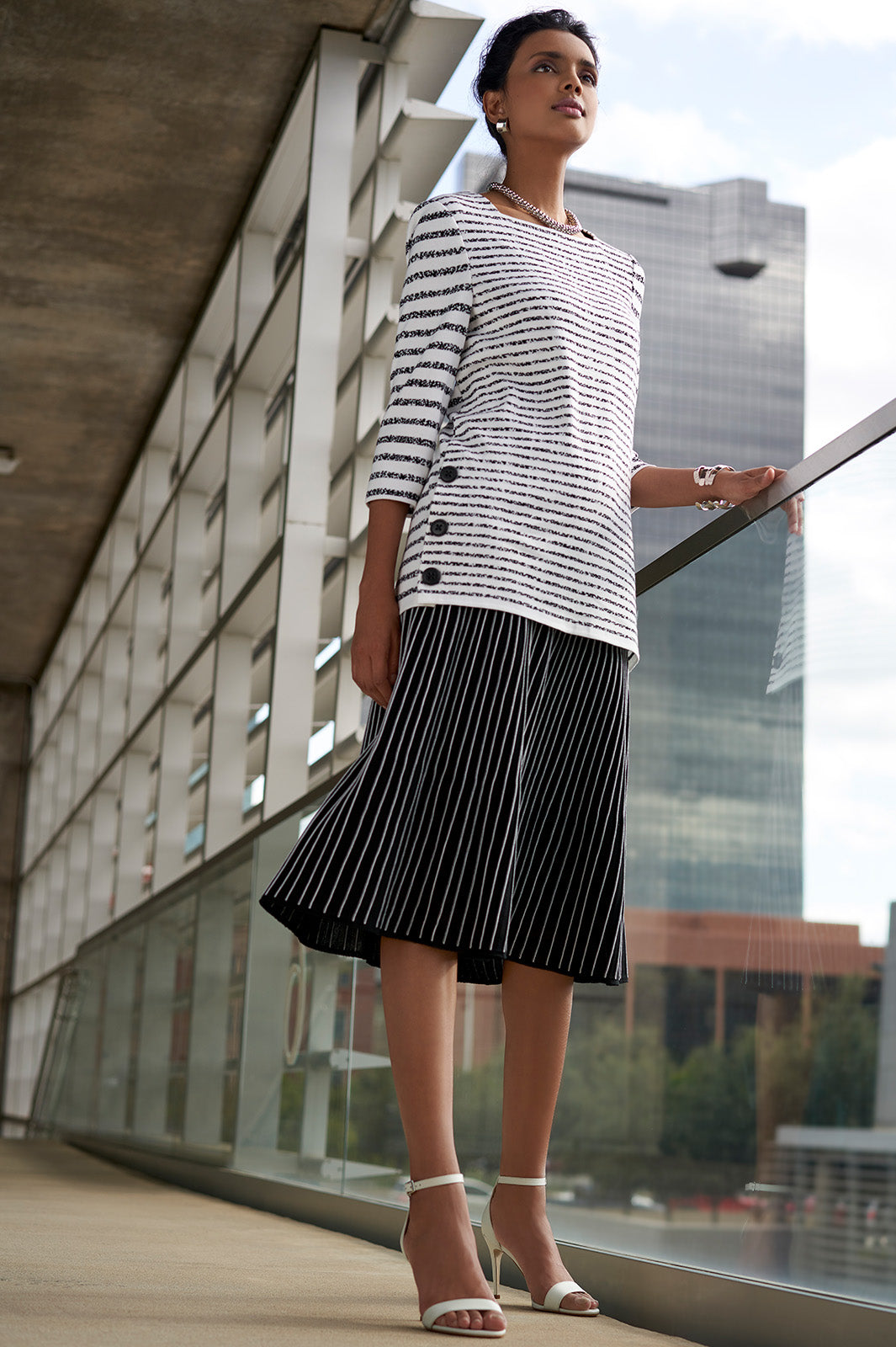 Black white grey pleated skirt best sale