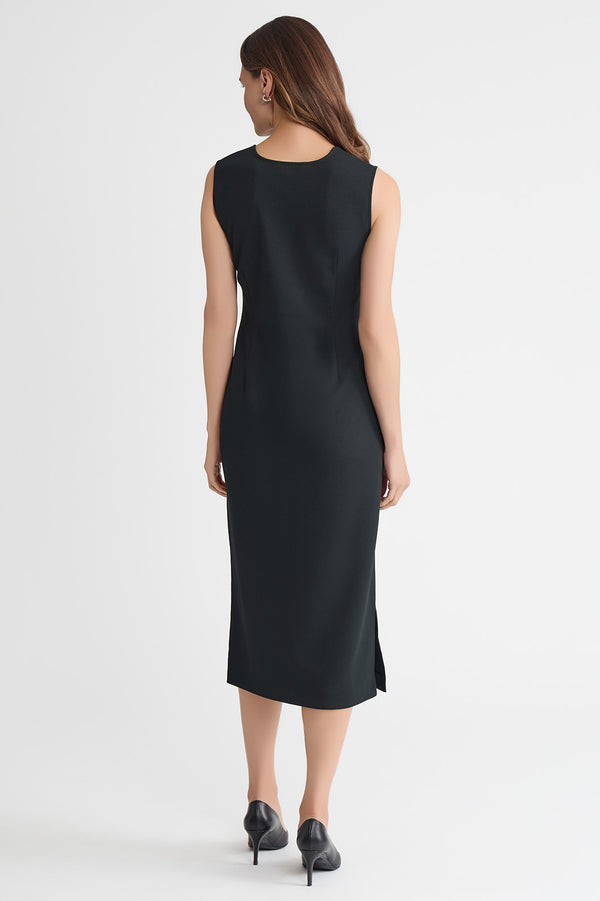 Stretch Deco Crepe Sheath Midi Dress, Black