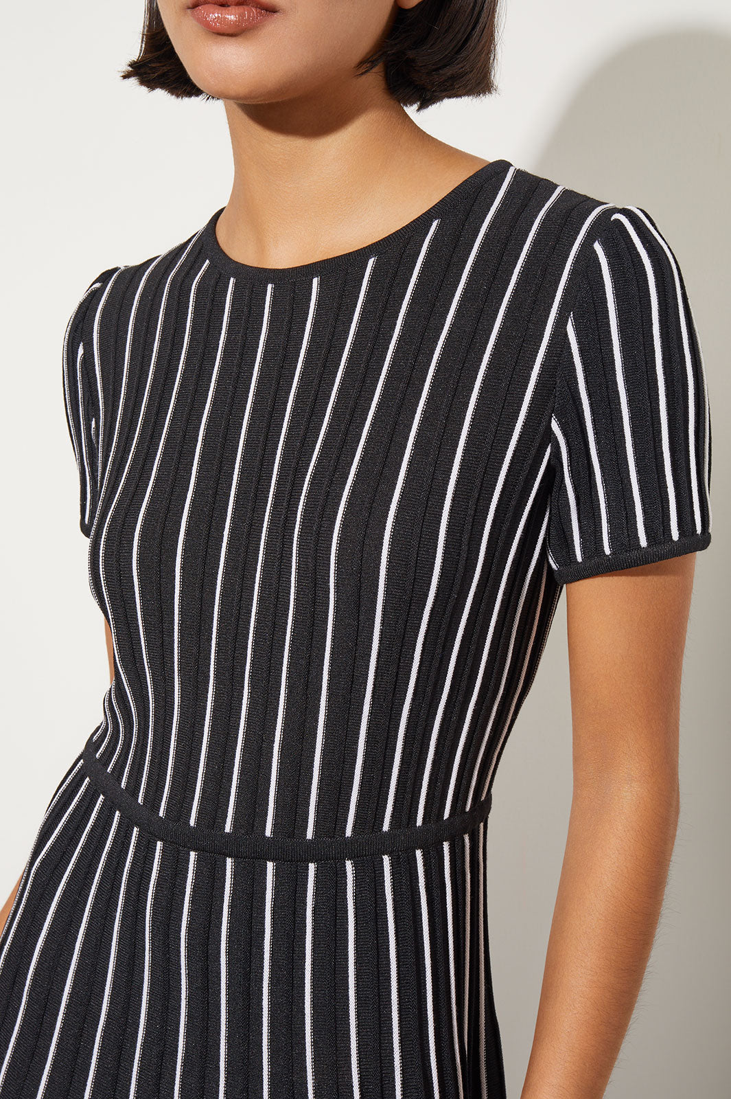 Modern Fit Jewel Neck Striped Flare Soft Knit Dress