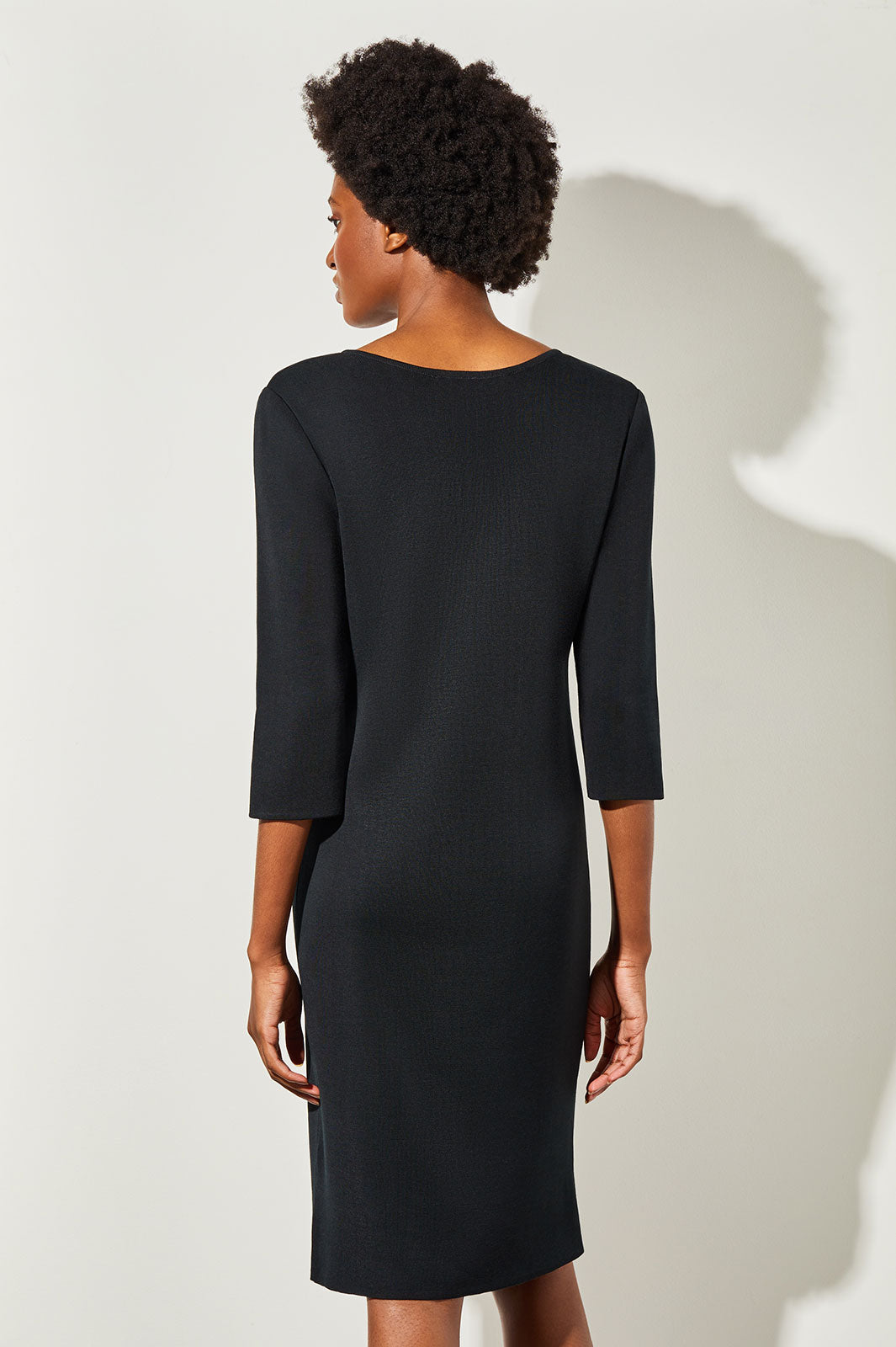 3/4 Sleeve V-Neck Knit Dress, Black 