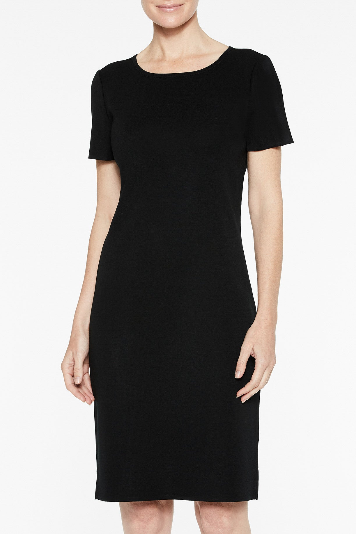 Short Sleeve Knit Dress, Black | Ming Wang