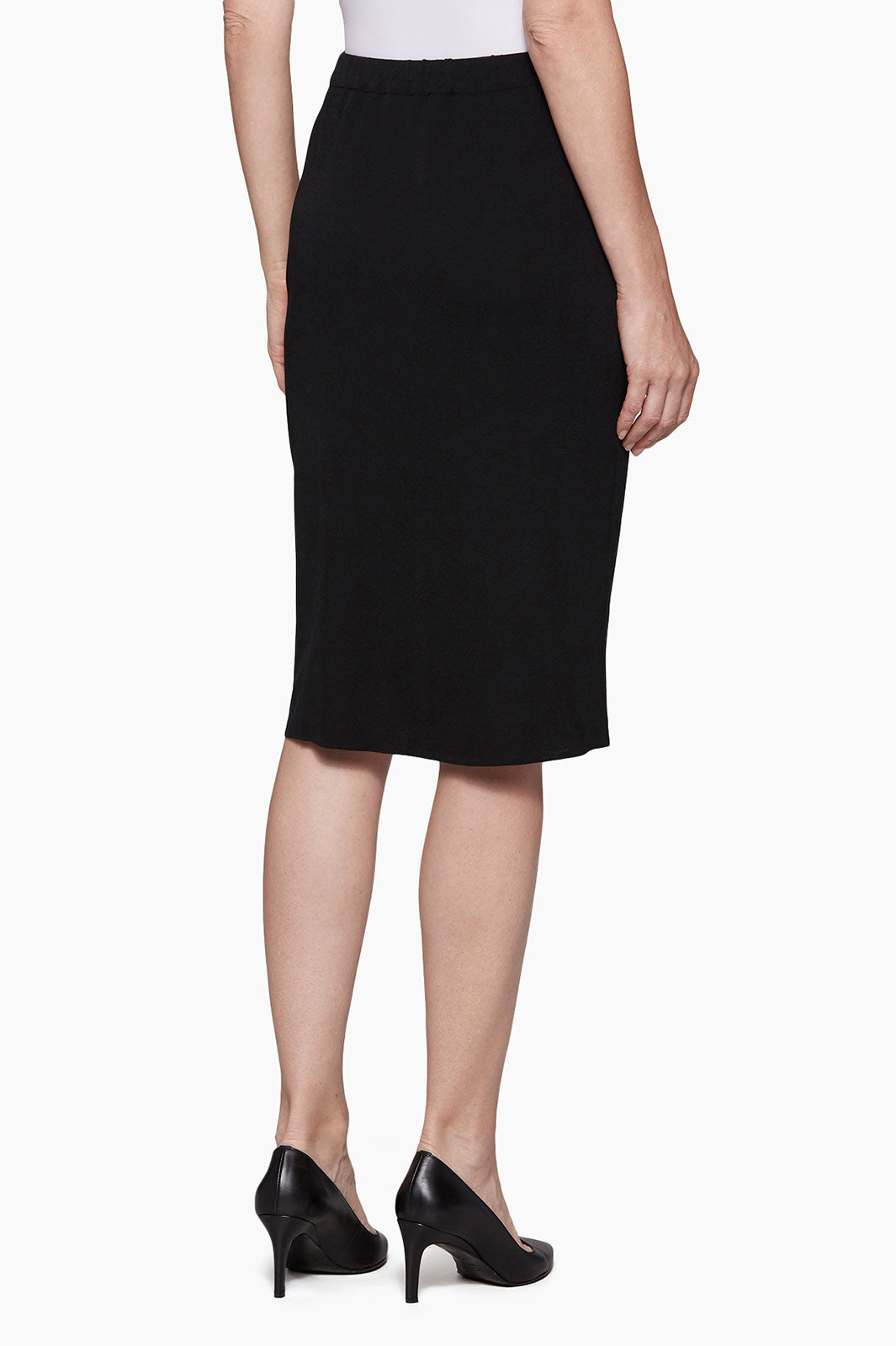 Plus Size Below the Knee Straight Knit Skirt, Black | Ming Wang