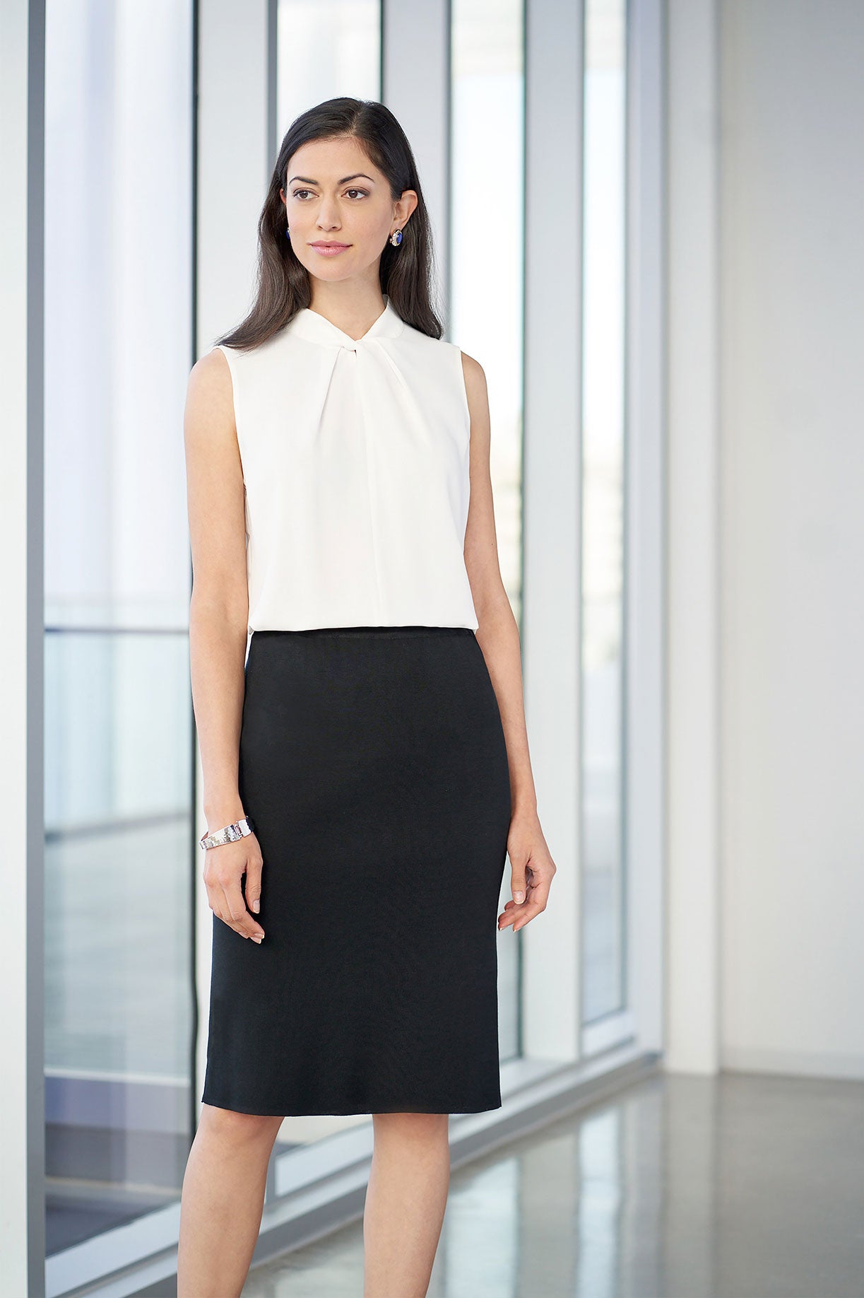 Below the Knee Straight Knit Skirt Ming Wang